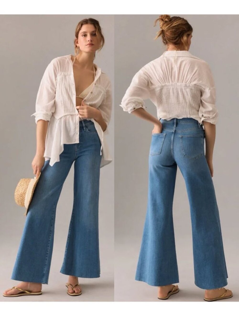 Frame Le Palazzo Crop Wide Leg High Rise Jeans Medium Blue Size 28